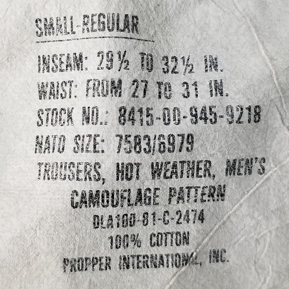 US Army Cargo Pants Mens Small Reg Green Woodland Camo BDU Trousers Hot Weather - Picture 11 of 11